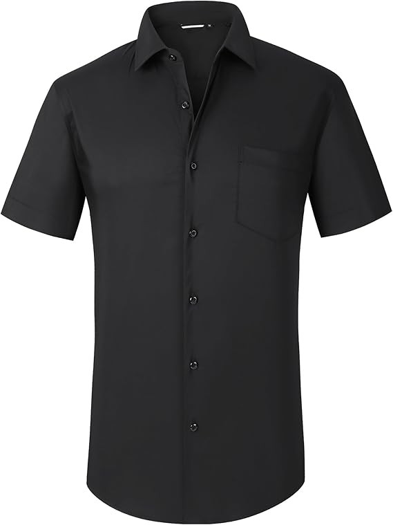 Mens Casual Button Down Shirts Wrinkle Free 4-Way Stretch Dress Shirts Short Sleeve Plaid Summer Shirts for Men